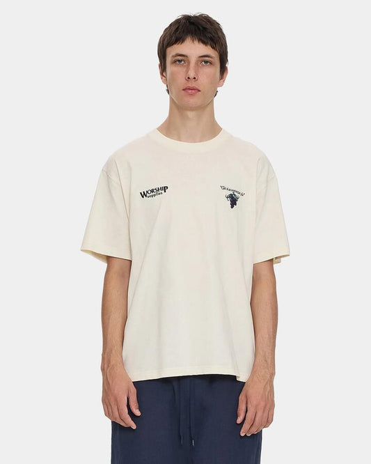 Image of a model wearing Tops. Productname: worship Mens Feast T-Shirt Zine - in Zine colour by brand - Worship