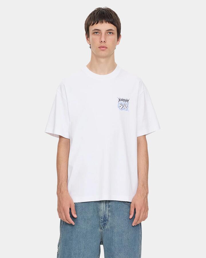Image of a model wearing Tops. Productname: worship Mens Rollem T-Shirt White - in White colour by brand - Worship
