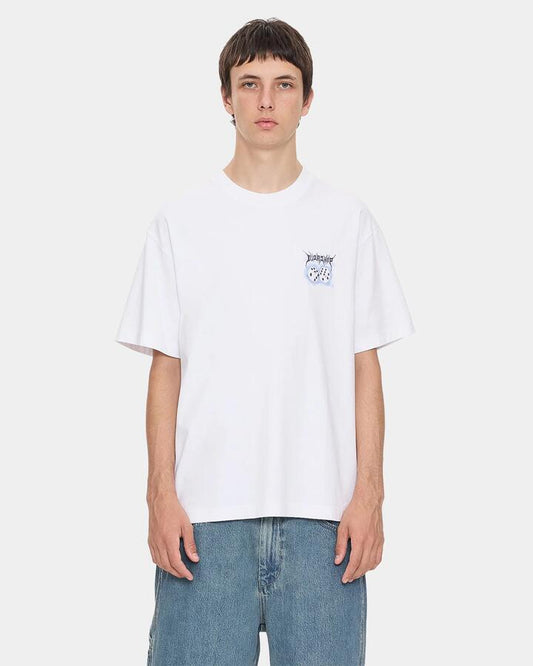 Image of a model wearing Tops. Productname: worship Mens Rollem T-Shirt White - in White colour by brand - Worship