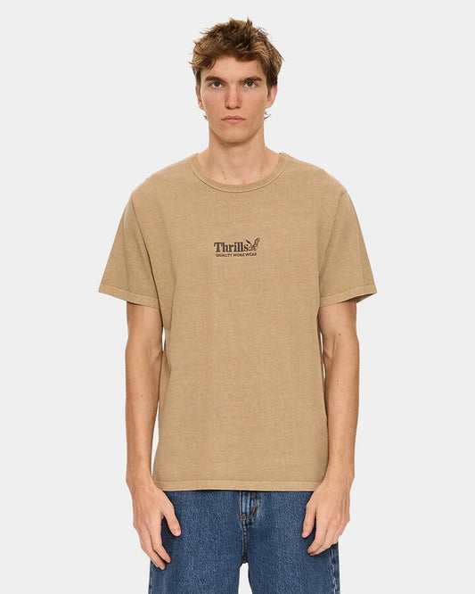 Image of a model wearing Uniforms & Workwear. Productname: thrills Mens Thrills Workwear Embrodery T-Shirt Sand - in Sand colour by brand - Thrills