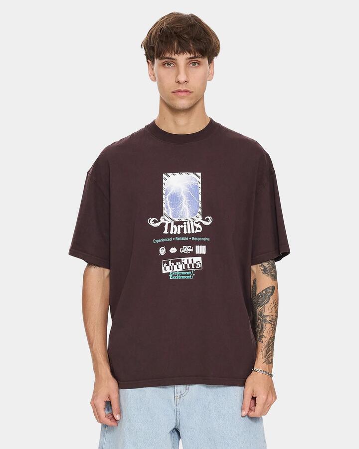 Image of T-Shirts. Product name - Thrills Mens Excitement Excitement Oversized T-Shirt Black in Black colour by brand - Thrills