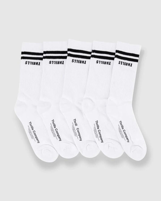 Image of Socks. Productname: Thrills Mens Minimal Thrills 5 Pack Socks White - in White colour by brand - Thrills