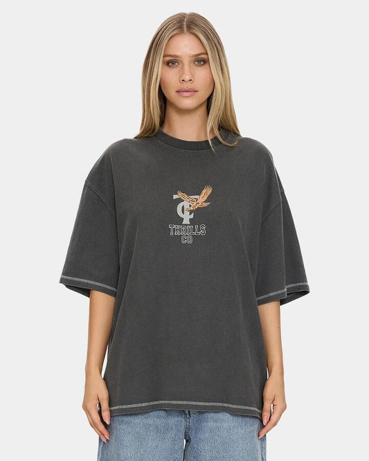 Image of T-Shirts. Product name - Thrills Womens Take It Easy Oversized T-Shirt Merch Black in Merch Black colour by brand - Thrills