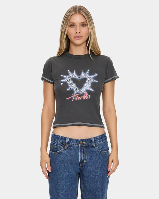 Image of T-Shirts. Product name - Thrills Womens Burning Hearts T-Shirt Merch Black in Merch Black colour by brand - Thrills