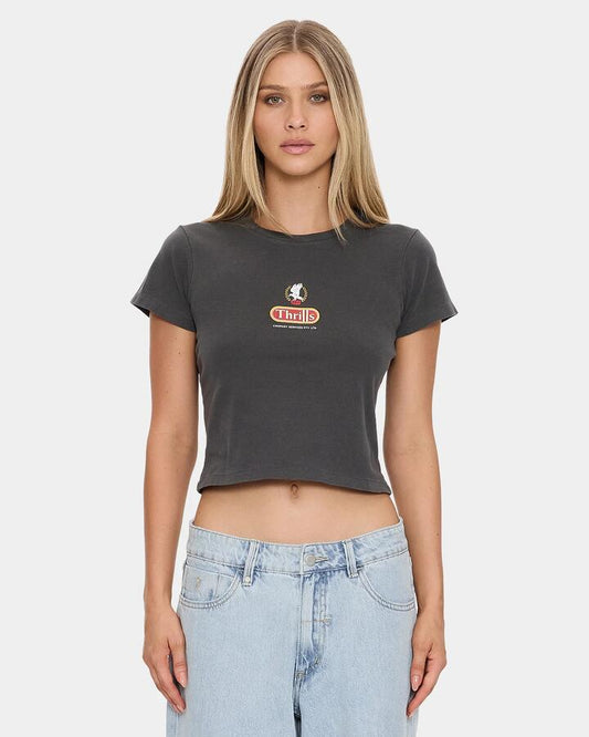 Image of T-Shirts. Product name - Thrills Womens World Of Wonder Mini T-Shirt Merch Black in Merch Black colour by brand - Thrills