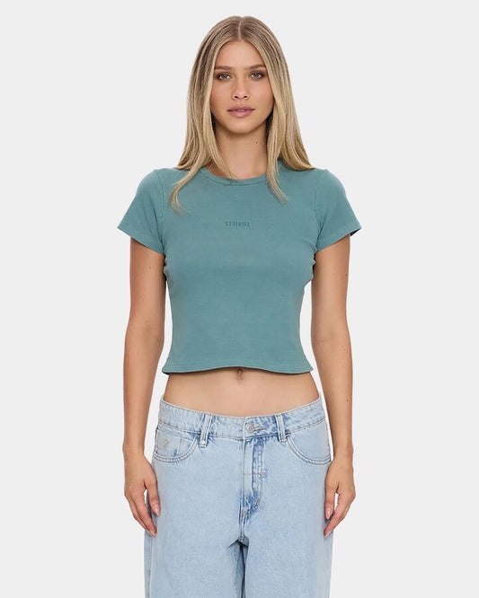 Image of T-Shirts. Product name - Thrills Womens Minimal Thrills Mini T-Shirt Green Coast in Green Coast colour by brand - Thrills