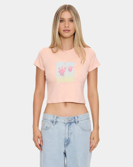 Image of T-Shirts. Product name - Thrills Womens Nature Of Illusion Mini T-Shirt Rose Smoke in Rose Smoke colour by brand - Thrills