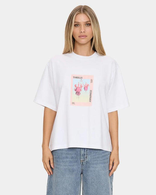 Image of T-Shirts. Product name - Thrills Womens Nature Of Illusion Square T-Shirt White in White colour by brand - Thrills