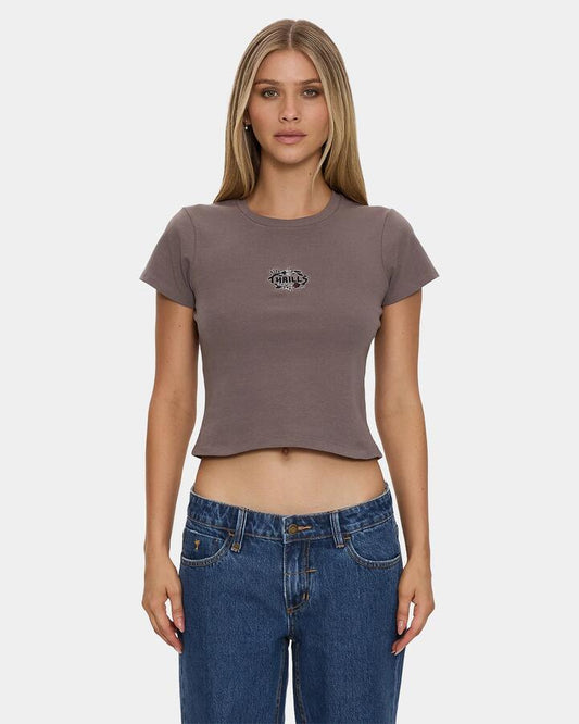 Image of T-Shirts. Product name - Thrills Womens Beauty Around Us Mini T-Shirt Shroom in Shroom colour by brand - Thrills