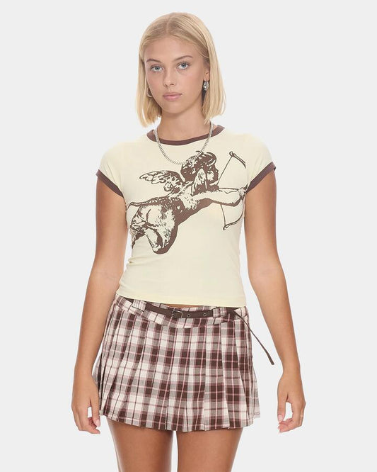 Image of T-Shirts. Product name - Worship Womens Cherub Cap Sleeve Ringer T-Shirt Lemon Icing in Lemon Icing colour by brand - Worship