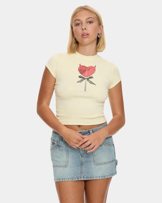 Image of T-Shirts. Product name - Worship Womens Sucks To Be You Cap Sleeve T-Shirt Lemon Icing in Lemon Icing colour by brand - Worship