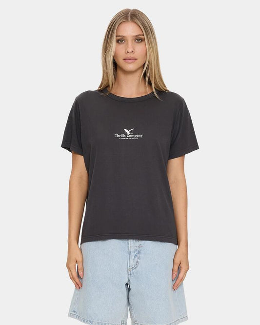 Image of T-Shirts. Product name - Thrills Womens Heaven For The Reckless T-Shirt Dark Charcoal in Dark Charcoal colour by brand - Thrills