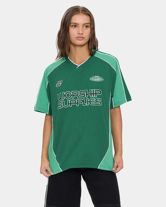 Image of T-Shirts. Product name - Worship Womens Grand Prix Panelled Jersey T-Shirt Green in Green colour by brand - Worship