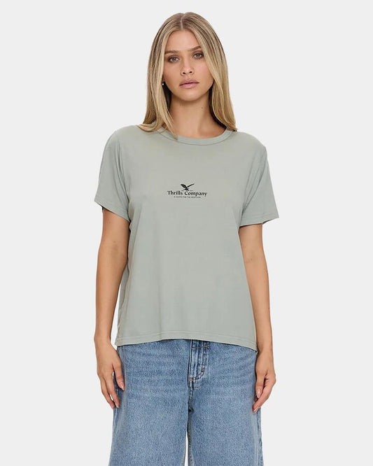 Image of T-Shirts. Product name - Thrills Womens Heaven For The Reckless T-Shirt Dirty Sage in Dirty Sage colour by brand - Thrills