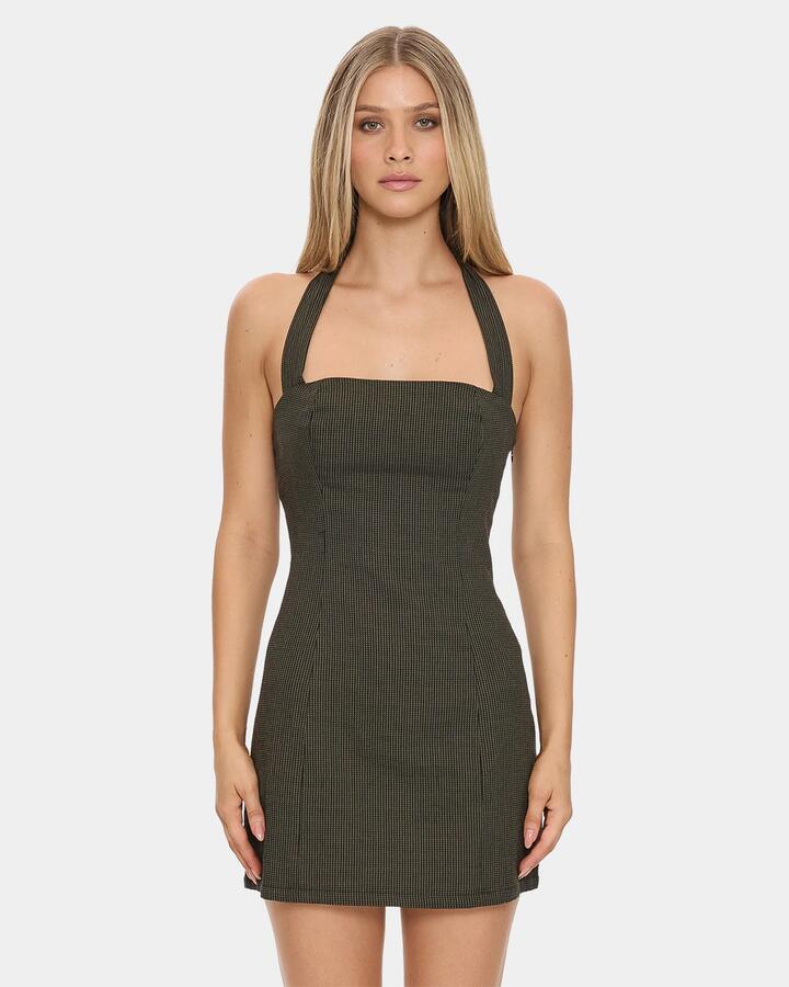 Image of a model wearing Tops. Productname: thrills - Womens Lost Control Halter Mini Dress - Tarmac - in Tarmac colour by brand - thrills