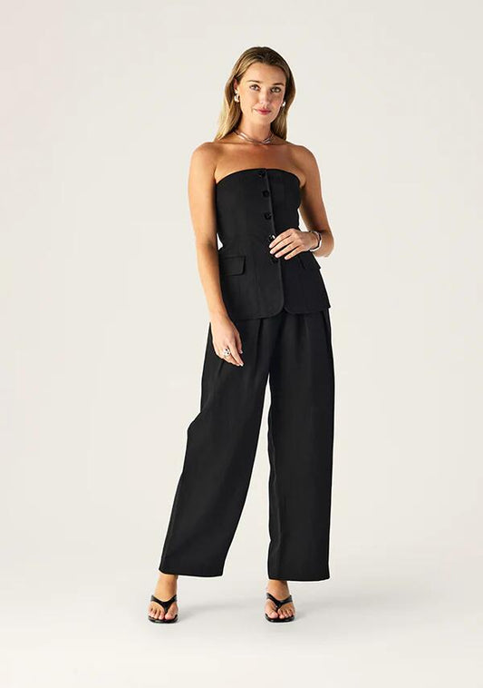 Image of a model wearing Tops. Productname: Monaco Suiting Bustier in Black colour by brand - MOS The Label