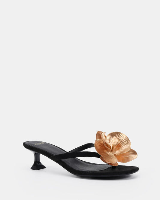 Image of Heels. Product name - Lovesick Black Suede Vegan Heels in Black colour by brand - Novo