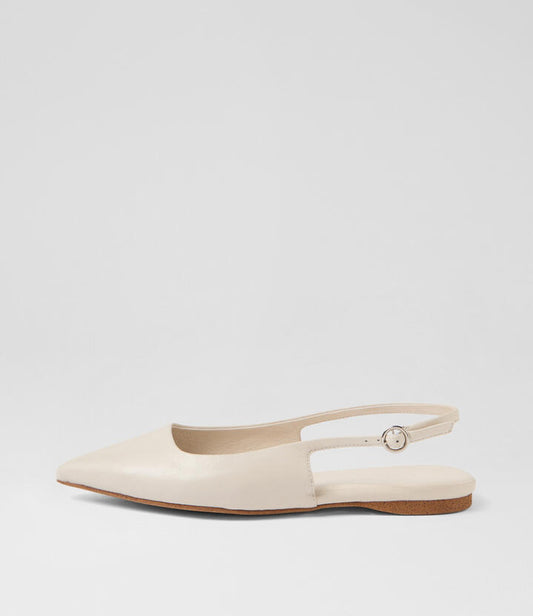 Image of Shoes. Productname: Fantash Cream Leather Flat Shoes in Cream colour by brand - MOLLINI