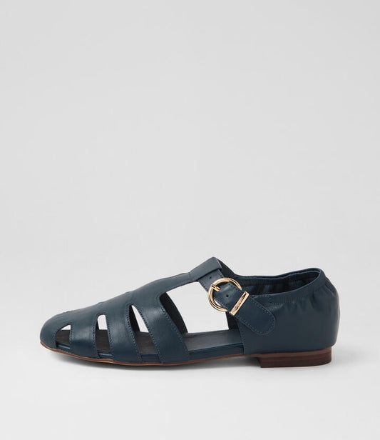 Image of Footwear. Productname: Grelis Ocean Leather Flat Shoes in OCEAN colour by brand - MOLLINI