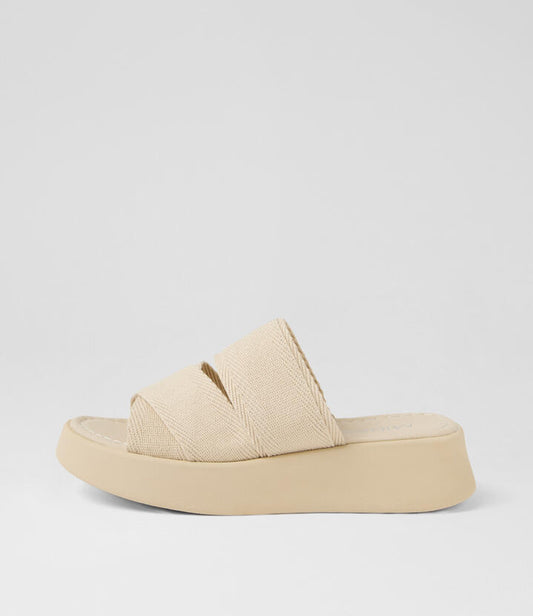 Image of Slippers. Productname: Ariko Natural Fabric Slides in NATURAL colour by brand - MIDAS