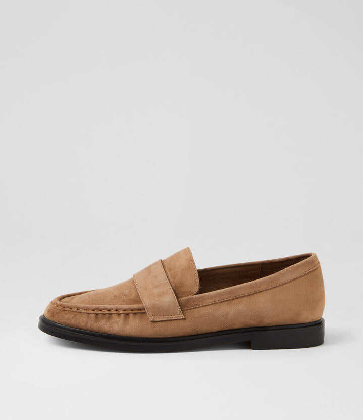 Image of Flats. Product name - Glynn Light Choc Suede Loafers in Lt Choc colour by brand - MOLLINI