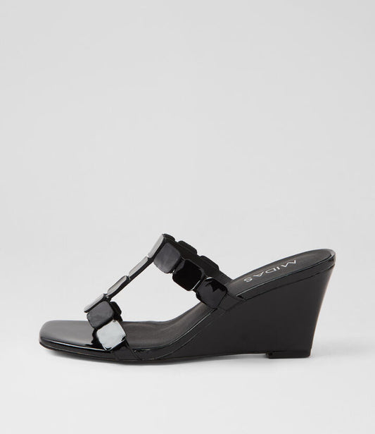 Image of Sandals. Productname: Honoria Black Patent Leather Sandals in BLACK colour by brand - MIDAS