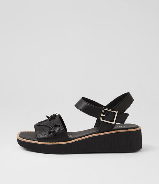 Image of Sandals. Productname: Taman Black Leather Sandals in BLACK-BLACK SOLE colour by brand - MIDAS