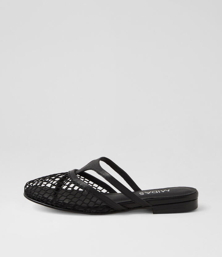 Image of Footwear. Productname: Wichita Black Fabric Flat Shoes in BLACK-BLACK colour by brand - MIDAS
