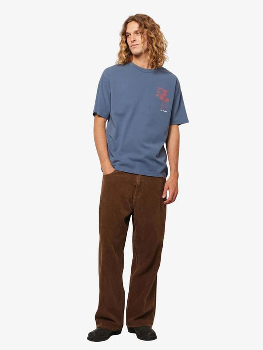 Image of a model wearing Tops. Productname: Rollas Ezy Sunbather Tee in Washed Blue colour by brand - Rollas