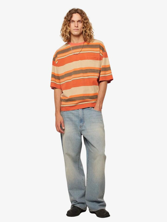 Image of a model wearing Tops. Productname: Rollas Big Newport Stripe Tee in Sunset colour by brand - Rollas