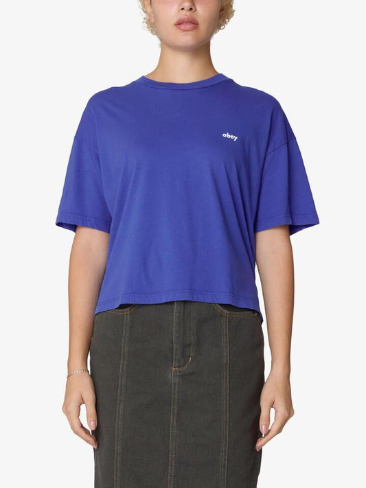 Image of a model wearing Tops. Productname: Obey Take Your Time Tee in Electric Indigo colour by brand - Obey