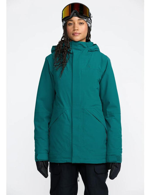 Image of a model wearing Outerwear. Productname: Volcom - Womens Shelter 20K 3D Stretch Jacket - Atlantic Deep - in Atlantic Deep colour by brand - Volcom
