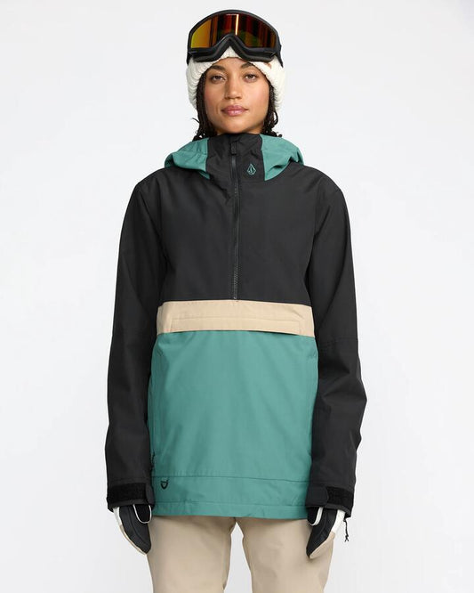 Image of a model wearing Outerwear. Productname: Volcom - Womens Harlan Pullover - Spruce Green - in Spruce Green colour by brand - Volcom