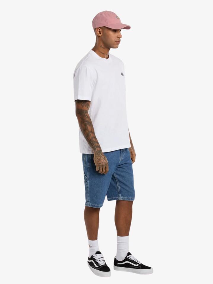 Image of a model wearing Shorts. Productname: Dickies Relaxed Denim Utility Shorts 11Inch in Medium Wash colour by brand - Dickies