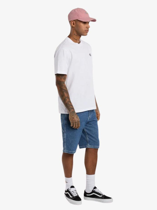 Image of a model wearing Shorts. Productname: Dickies Relaxed Denim Utility Shorts 11Inch in Medium Wash colour by brand - Dickies