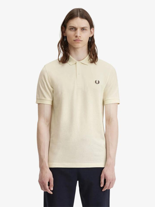 Image of a model wearing Tops. Productname: Fred Perry The Fred Perry Shirt in Ecru Oxblood colour by brand - Fred Perry
