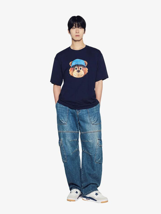 Image of a model wearing Tops. Productname: ADLV 3D AC Bear Face T-Shirt in Dark Navy colour by brand - ADLV