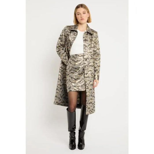 Image of a model wearing Skirts. Productname: Midnight Hour Mini Skirt in Black/Gold colour by brand - sass and bide