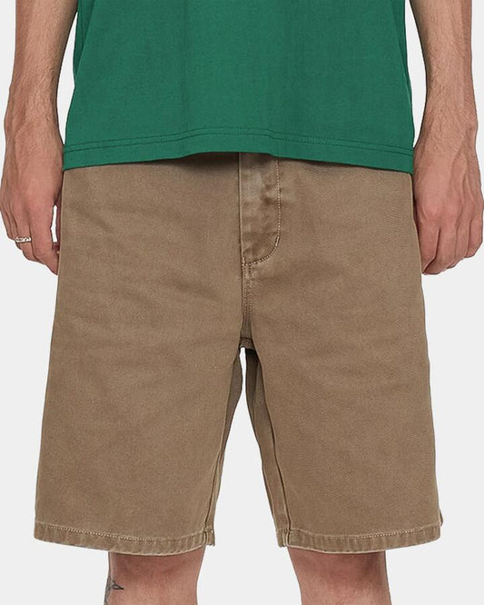 Image of a model wearing Shorts. Productname: worship - Mens Department Carpenter Denim Shorts - Sandstorm - in Sandstorm colour by brand - worship