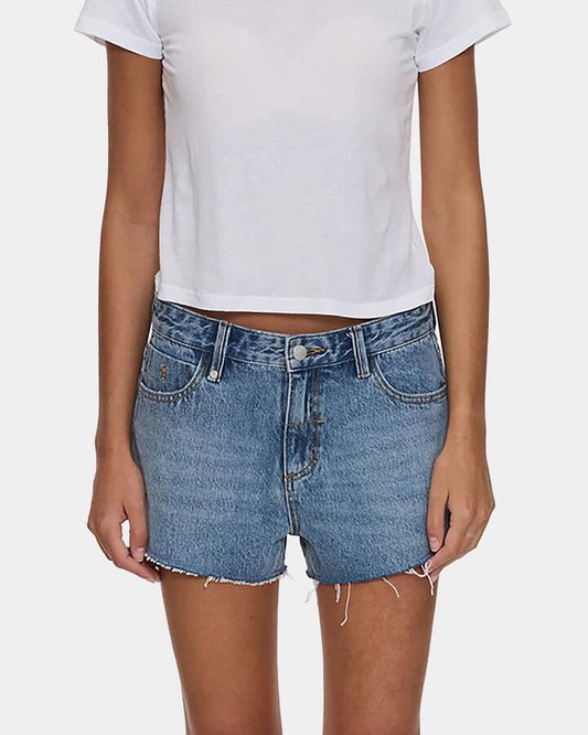 Image of a model wearing Shorts. Productname: thrills - Womens Lola Low Rise Baggy Denim Shorts - Rustic Fade - in Rustic Fade colour by brand - thrills