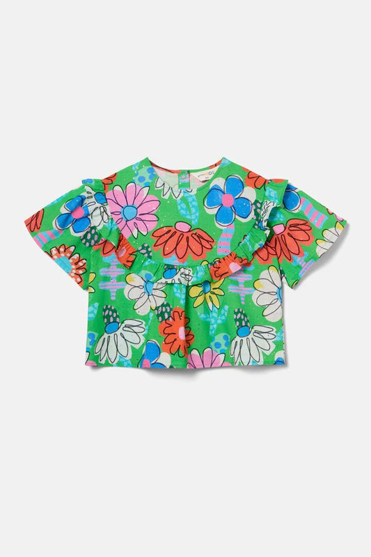 Image of a model wearing Tops. Productname: Cut Out Floral Kids Top in Green colour by brand - Gorman