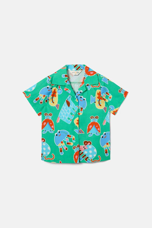 Image of a model wearing Tops. Productname: Buggy Stripe Kids Shirt in Green colour by brand - Gorman