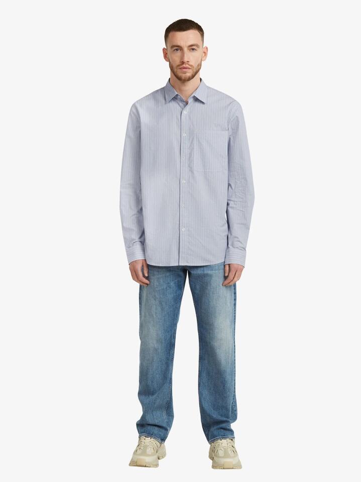 Image of a model wearing Tops. Productname: G-Star One Pocket Regular Shirt in Ash Blue Micro Stripe colour by brand - G-Star