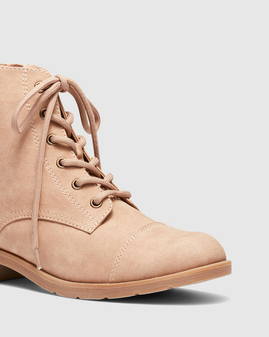 Image of Boots. Productname: Kaitlynn: Almond - Women's Boot Flat in Tan colour by brand - Novo