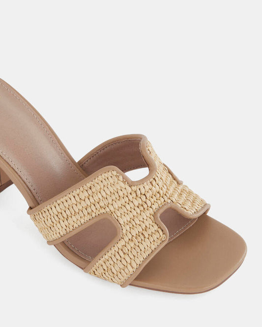 Image of Heels. Productname: Francine: Raffia - Women's Strappy - High Heel in Olive colour by brand - Novo