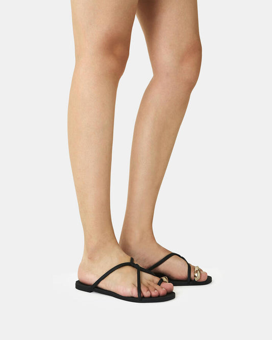 Image of Sandals. Product name - Shoshanna Black Vegan Sandals in Black colour by brand - Novo