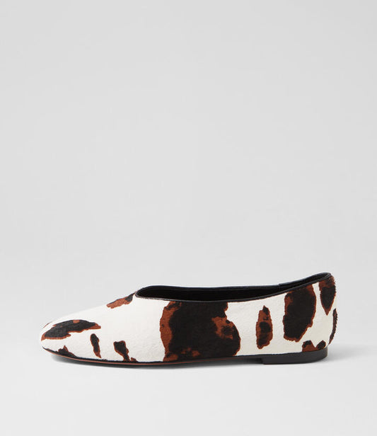 Image of Shoes. Productname: Bevira Black Brown Cow Print Leather Ballet Flats in Black&Brown Cow Print colour by brand - MOLLINI
