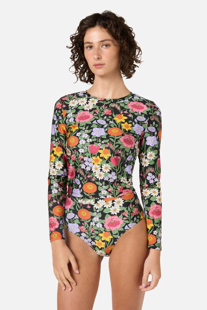 Image of Swimwear. Productname: Floral Field Rashie Swim Top in Black colour by brand - Princess Highway