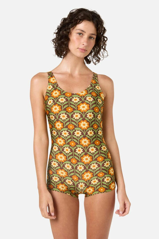 Image of Swimwear. Productname: Cleo Boyleg One Piece in Chocolate colour by brand - Princess Highway