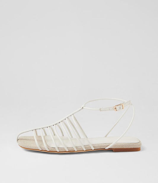 Image of Sandals. Productname: Rhen White Natural Linen Leather Sandals in WHITE-NATURAL LINEN colour by brand - MOLLINI